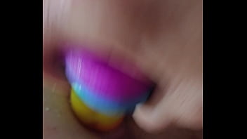 Rainbow dildo anal