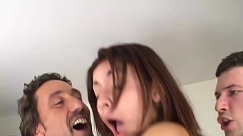 Channel sucks on two hard pricks before taking them inside at the same time