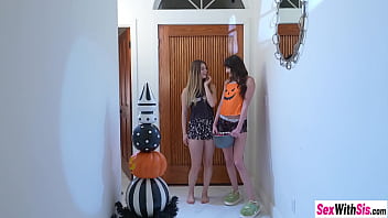 Hot stepsis and hot teen enjoyed rough pussy fucking after babes gave a blowjob