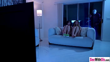 Hot stepsis and hot teen enjoyed rough pussy fucking after babes gave a blowjob