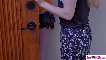 Hot stepsis and hot teen enjoyed rough pussy fucking after babes gave a blowjob