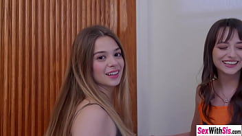 Hot stepsis and hot teen enjoyed rough pussy fucking after babes gave a blowjob