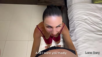 She teases me on the stairs and gets cummed hard on the bed