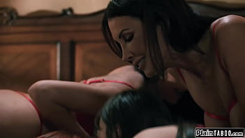 The demonic twins shay sights and reagan foxx hunger for more as they are invited in by lexi luna n sophia stepson walks in and is shocked