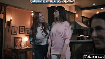 The demonic twins shay sights and reagan foxx hunger for more as they are invited in by lexi luna n sophia stepson walks in and is shocked