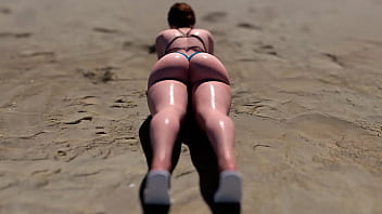 Ellie big booty practicing plank on the beach