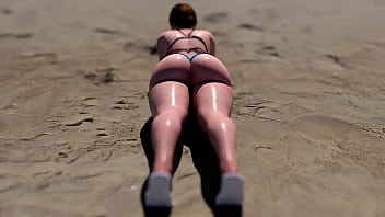 Ellie big booty practicing plank on the beach