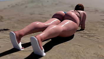 Ellie big booty practicing plank on the beach