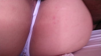 The friend of my cuckold eats my pussy with the thong aside and then fucks me hard in missionary