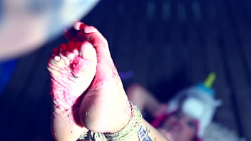 Captive unicorn for foot worship and wax play