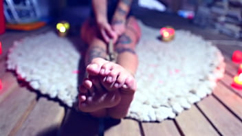 Captive unicorn for foot worship and wax play