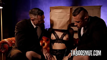 Hot brunette babe in sexy lingerie submits for her doms