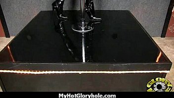 I sneak black bj as i fuck husband thrue gloryhole 11