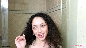 Brunette bombshell enjoys a sensual bath