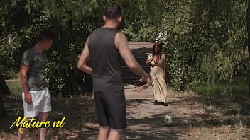 Hot milf with huge tits takes on the soccer team