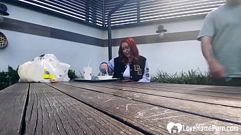 Busty redhead going crazy on my cock