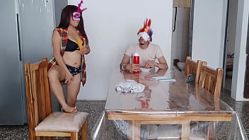 A maid fulfills a dark fetish in front of a man who's taking care of her at home her tits are charming and natural