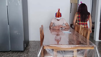 A maid fulfills a dark fetish in front of a man who's taking care of her at home her tits are charming and natural