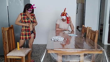 A maid fulfills a dark fetish in front of a man who's taking care of her at home her tits are charming and natural