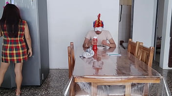 A maid fulfills a dark fetish in front of a man who's taking care of her at home her tits are charming and natural