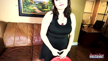 Busty brunette trinity deepthroats a juicy cock and gets deeply pounded