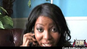 Ebony babe sucks group of white guys 17