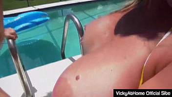 Vicky vette charlee chase and her friend scissoring by the pool