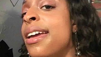 Ebony slut fucks a white gloryhole cock in her first interracial scene 29