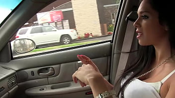 Hot babe fingers herself while sucking cock through glory hole