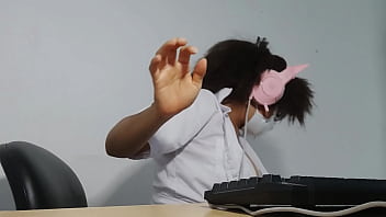 Beautiful student is getting excited while singing while doing homework