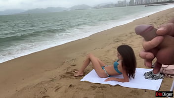 Babe can i cum on your tits public cock flashing on the beach