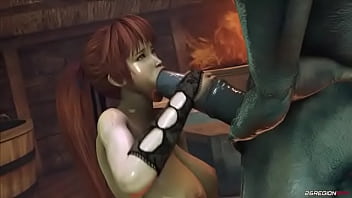 Sexy redhead has sex with a demon in the sauna