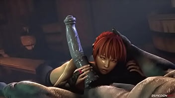 Sexy redhead has sex with a demon in the sauna