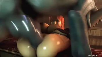 Sexy redhead has sex with a demon in the sauna