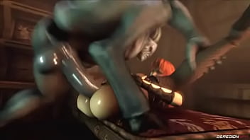 Sexy redhead has sex with a demon in the sauna