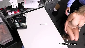 Mall cops fat dick slides between oily boobies