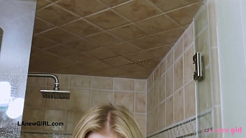 Aluuring teen blonde took a shower