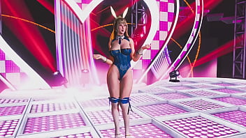 Youthful alluring saber sings and dancing on scene in a skimpy latex outfit