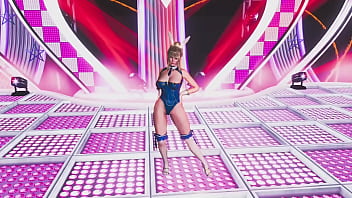 Youthful alluring saber sings and dancing on scene in a skimpy latex outfit