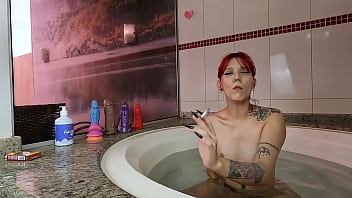 Smoking and fucking my asshole in the bathtub