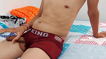 Skinny guy takes out his good cock and starts touching himself