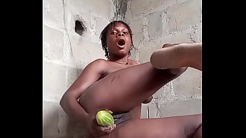 I Slam The Thick Big Headed White Cucumber Deep Into My Soaking Pussy Squirting Hard And Getting My Dirty Ass Even Messier On The Wet Ground thumbnail