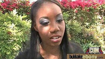 Ebony babe sucks group of white guys 13