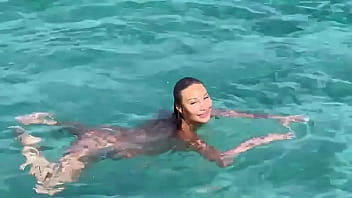 Sexy monika fox swims naked in pool and sea in hot country free