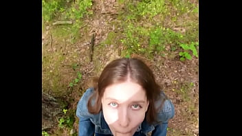 Brunette babe loves sucking my cock outdoors