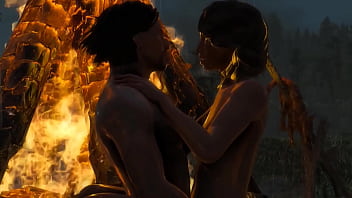 Skyrim b and l mod doing some fucking near a camp and it is beautiful