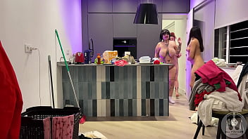 Ggg cleaning tidying kitchen sweeping the floor full naked