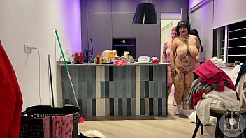 Ggg cleaning tidying kitchen sweeping the floor full naked