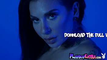 Big titted beauty introducing her sexy tattoos and her hot pussy