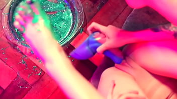 Barefoot stuck in glue & masturbation